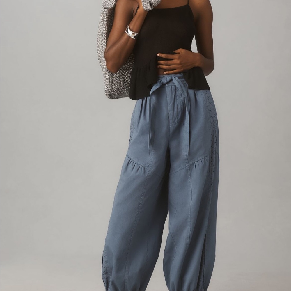 Washed Eyelet Jogger Pants